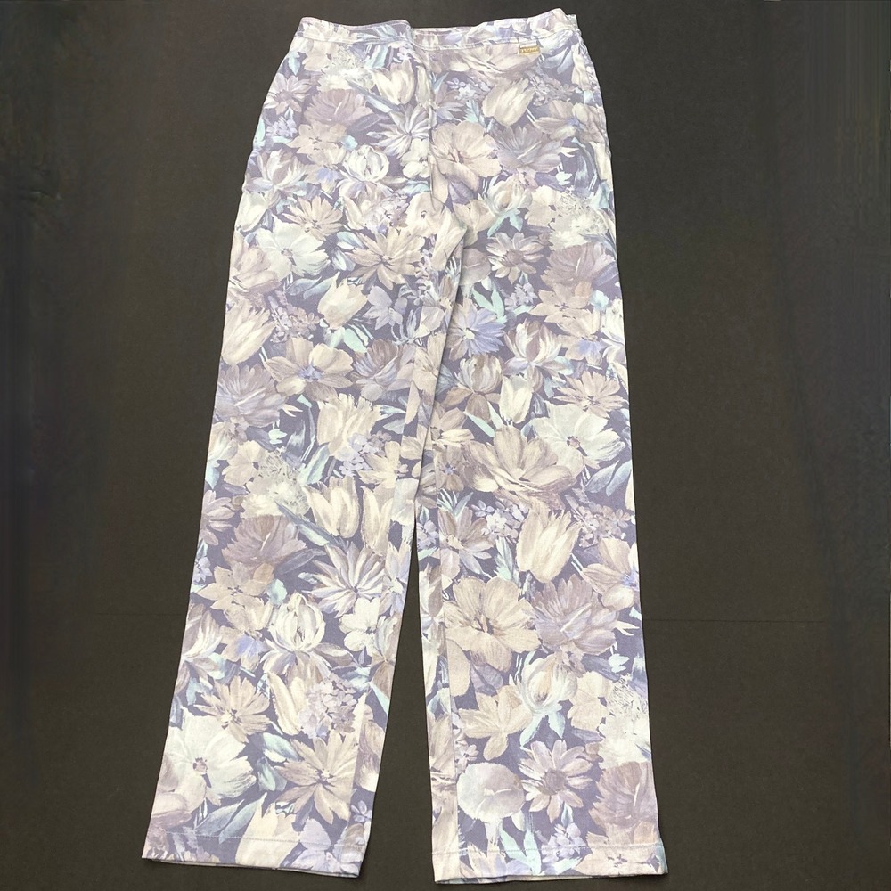 St. John Sport Marie‎ Gray Ankle Pants Cotton Twill Purple Floral Womens 10 Vtg